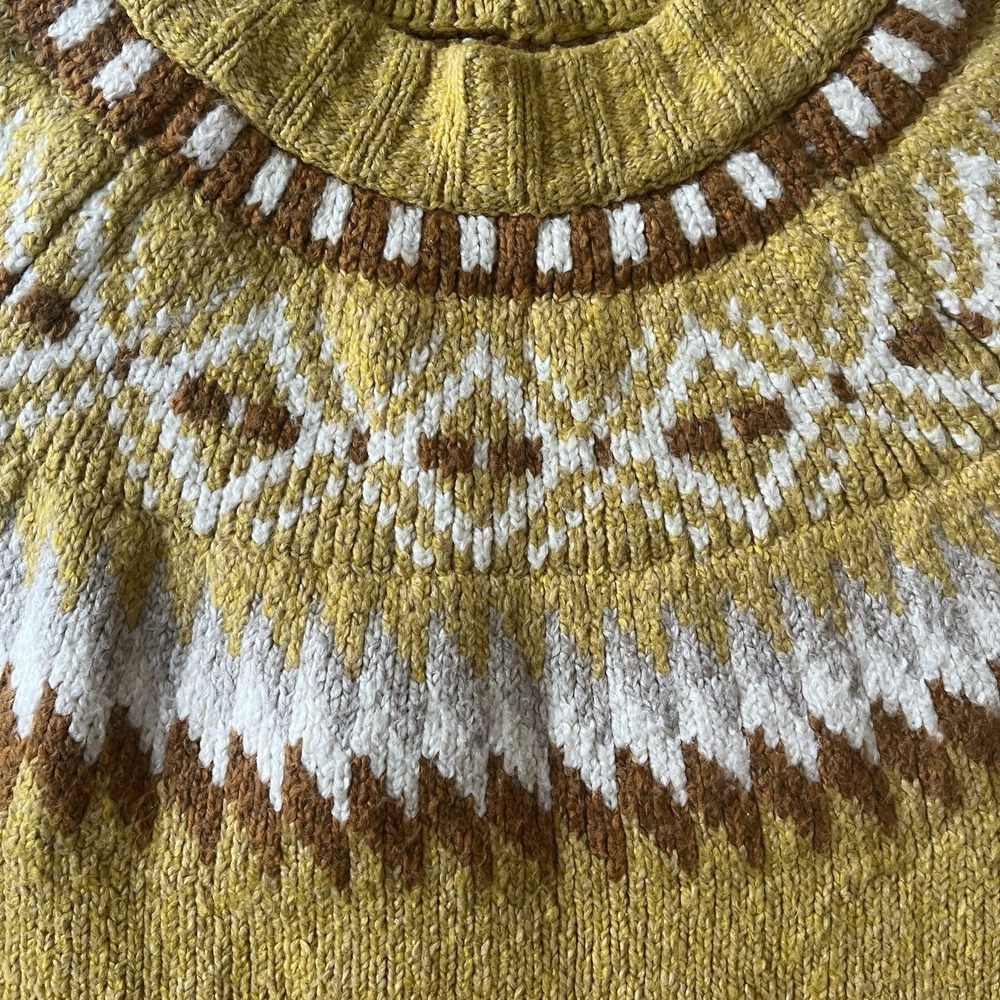 American Eagle Women's Size M Sweater Mustard Yellow Fair Isle Crop Brown Yellow - Picture 6 of 8